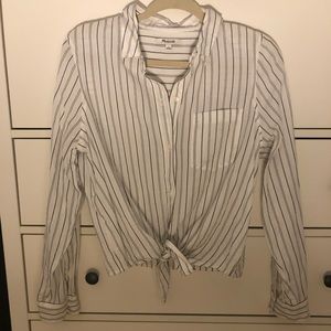 Madewell Front Tie Button Up Long Sleeve Blouse